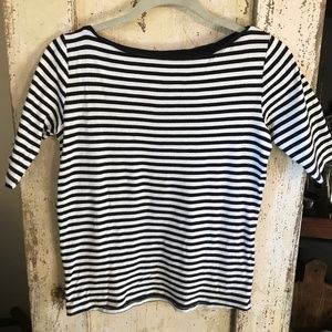 Ann Taylor Short Sleeve Blue and White Striped Casual Top